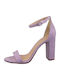 Sante Suede Women's Sandals with Ankle Strap Purple with Chunky High Heel