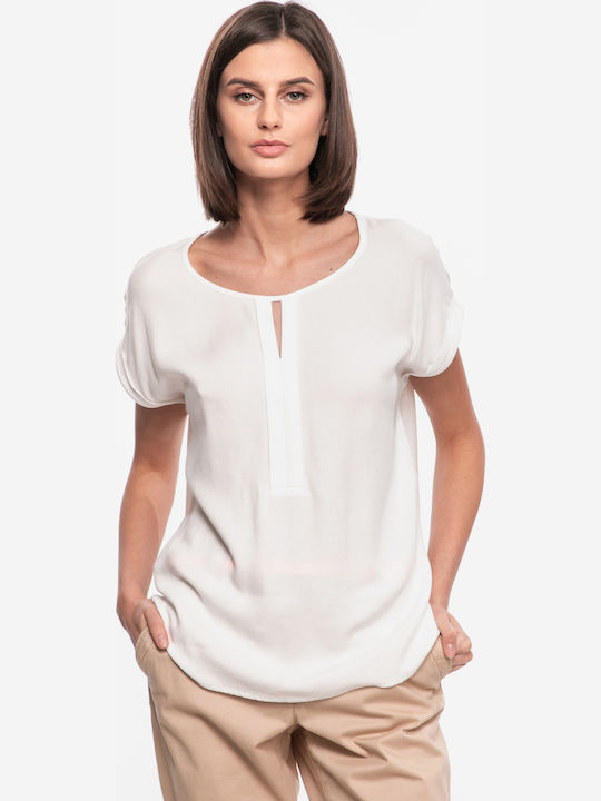 Tom Tailor Damen Sommer Bluse Kurzärmelig Weiß