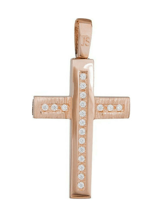 Σταυροί Βάπτισης - Αρραβώνα Βαπτιστικός σταυρός για κοριτσάκι σε pink gold Κ14 με λευκά ζιργκόν 035051 035051 Γυναικείο Χρυσός 14 Καράτια
