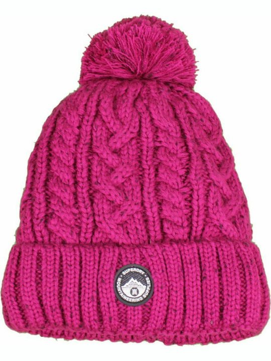 Superdry Pom Pom Beanie Frauen Beanie mit Strickmuster in Rosa Farbe