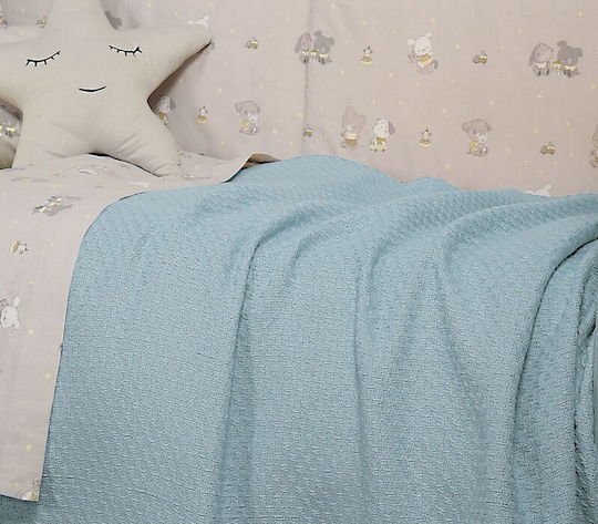 Nef-Nef Homeware Blanket Cot Smooth Cotton Blue 150x110cm