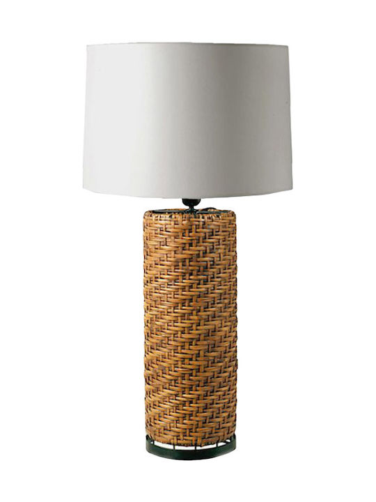Zaros Africa Υ50 Metal Vintage Table Lamp for Socket E27 with White Shade and Brown Base