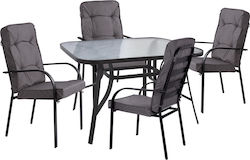 Outdoor Dinning Room Set with Pillows Gray 5pcs