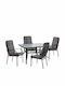 Set Sala De Mese Pentru Exterior 5 Piese Gri Cu Perne