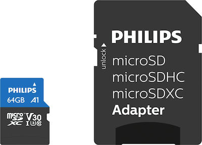 Philips Ultra Pro microSDXC 64GB Class 10 U3 V30 UHS-I με αντάπτορα