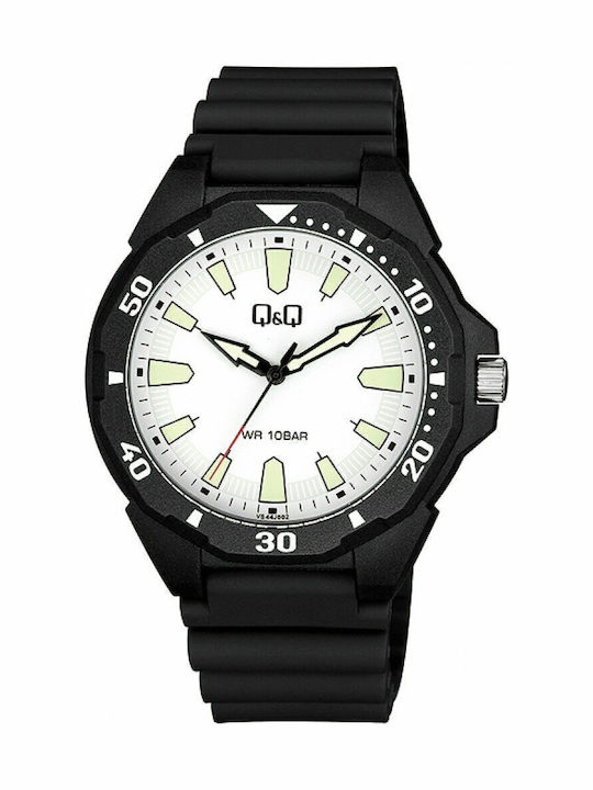 Q&Q Ανδρικό Ρολόι 43mm Μπαταρίας με Μαύρο Καουτ...