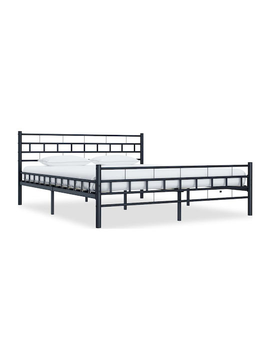 Bed Queen Metal Black with Slats for Mattress 160x200cm