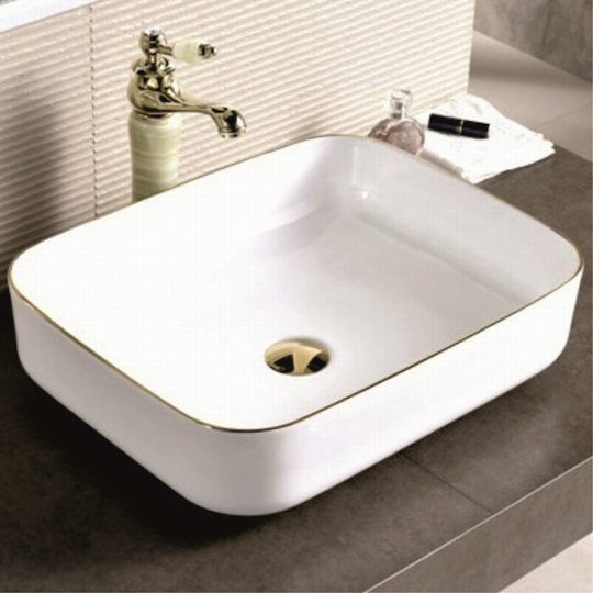 Inter Ceramic Golden Edge Aufgesetztes Waschbecken Porzellan 50x40x40cm Weiß
