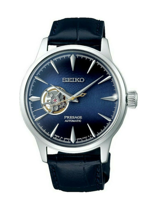 Seiko Presage Basic Line Ρολόι Αυτόματο με Δερμάτινο Λουράκι σε Μπλε χρώμα