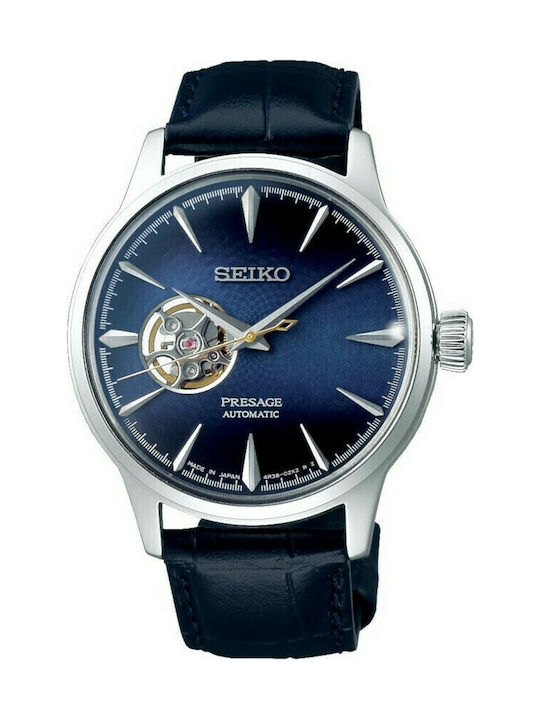 Seiko Presage Basic Line Herrenuhr 40.5mm Automatisch mit Blau Lederarmband