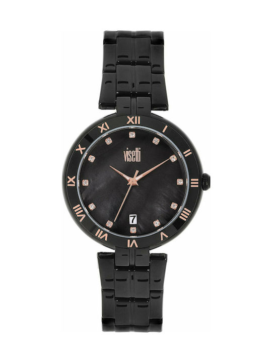 Visetti Mother Of Pearl Watch with Black Metal Bracelet