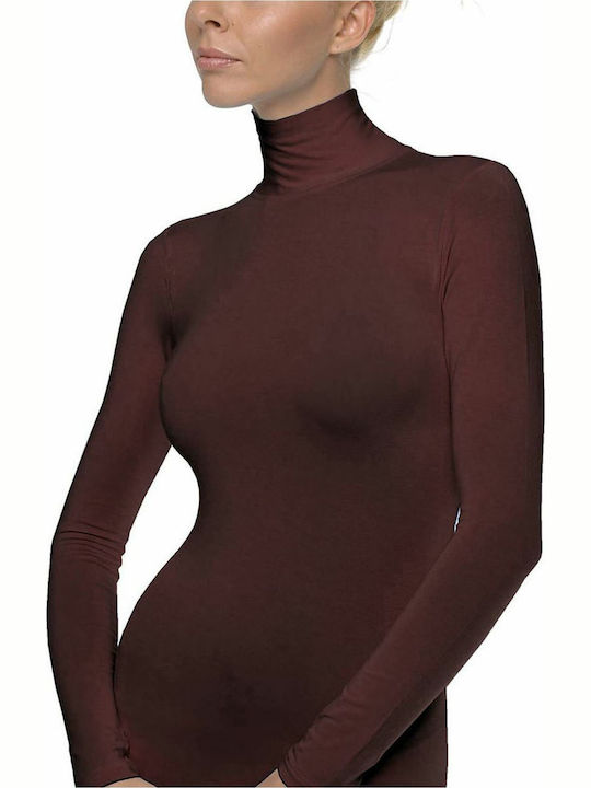 Helios Women's Long Sleeve Turtleneck T-Shirt Dark Chocolate