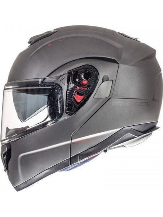MT Atom Sv Transcend Titanium Matt Каска за мотор Flip-Up ECE 22.05 1650 гр със Sunvisor