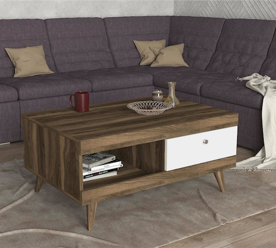 ArteLibre Rechteckiger Zentraler Kaffeetisch Hios Holz mit Schubladen Braune M100xB65xH47cm