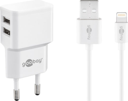 Goobay Φορτιστής με 2 Θύρες USB-A και Καλώδιο Lightning Λευκός (44979)