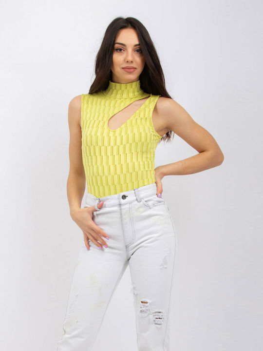 Kendall + Kylie Staggered knit stipe green lime bodysuit