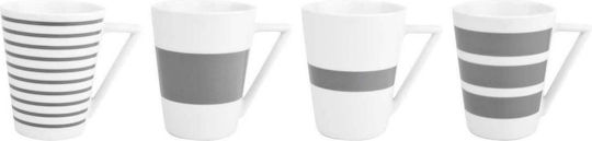 Salt & Pepper Stripes Cană Ceramică Grey 360ml 4buc