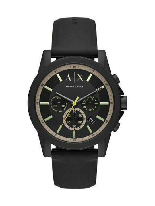 Armani Exchange Outerbanks Battery Chronograph Watch with Rubber Strap Black