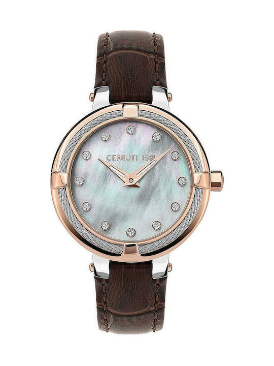 Gardena Crystals Women's Watch with Brown Leather Strap