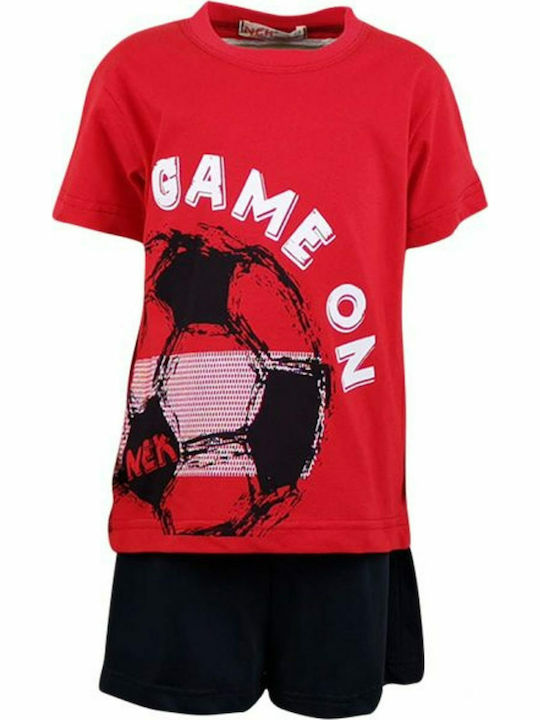 Nek Kids Wear Kids Set with Shorts Summer 2pcs Red Σετ Game on