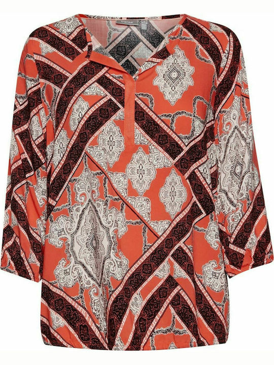 FRANSA Γυναικείο πορτοκαλί μακρυμάνικο πουκάμισο καφτάνι 20607067