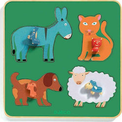 Wooden Kids Peg Puzzle Farm Insert Frame for 1+ Years 4pcs Djeco