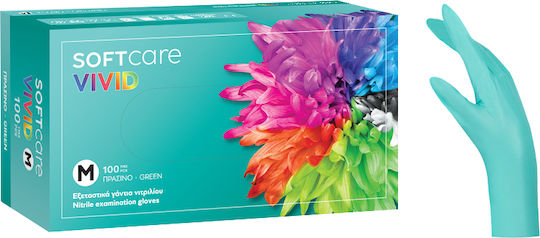 Soft Care Vivid Nitrile Gloves Powder Free in Green Colour 100pcs