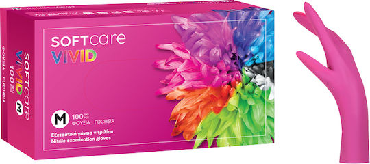 Soft Care Vivid Nitrile Gloves Powder Free in Fuchsia Colour 100 Pieces