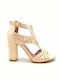 Envie Shoes Damen Sandalen mit Chunky hohem Absatz in Beige Farbe