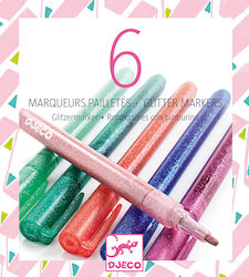 Djeco Παστέλ Glitter Drawing Markers Thin Set 6 Colors