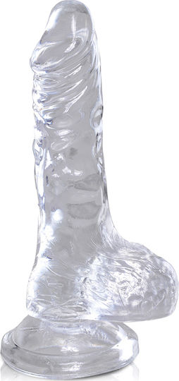 King Cock Clear Glass Dildo with Balls and Suction Cup Transparent 10cm