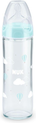 Nuk Glasflasche New Classic Gegen Koliken mit Silikonsauger für 0-6 Monate Ciell Wolken 240ml 1Stück 10.745.080