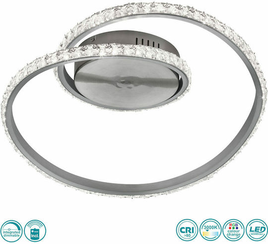 Trio Lighting Rubin Πλαφονιέρα Οροφής 45εκ. Ασημί με Ενσωματωμένο LED και Τηλεχειριστήριο