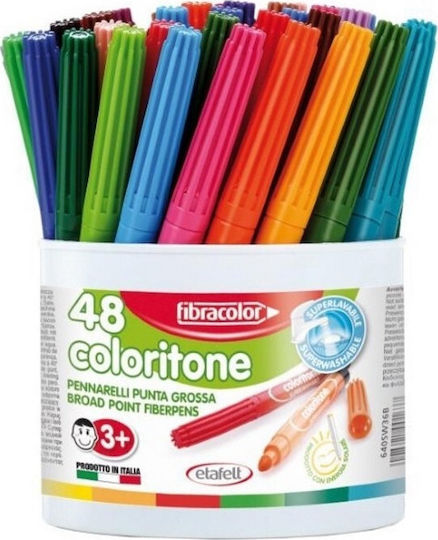 Fibracolor Coloritone Μαρκαδόροι Ζωγραφικής 5mm Λεπτοί, Πλενόμενοι Σετ 48 χρώματα