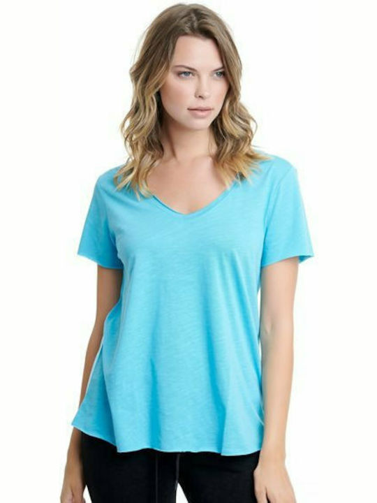 BodyTalk 1201-901628 Women's Athletic Oversized T-shirt with V Neckline Light Blue