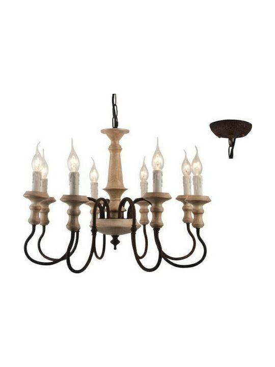 Aca Candelabru 8xE14 Ø60cm cu Lumânări Bej EG178P60R