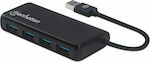 Manhattan IUSB3-HUB4M USB 3.2 4 Port Hub with USB-A Connection