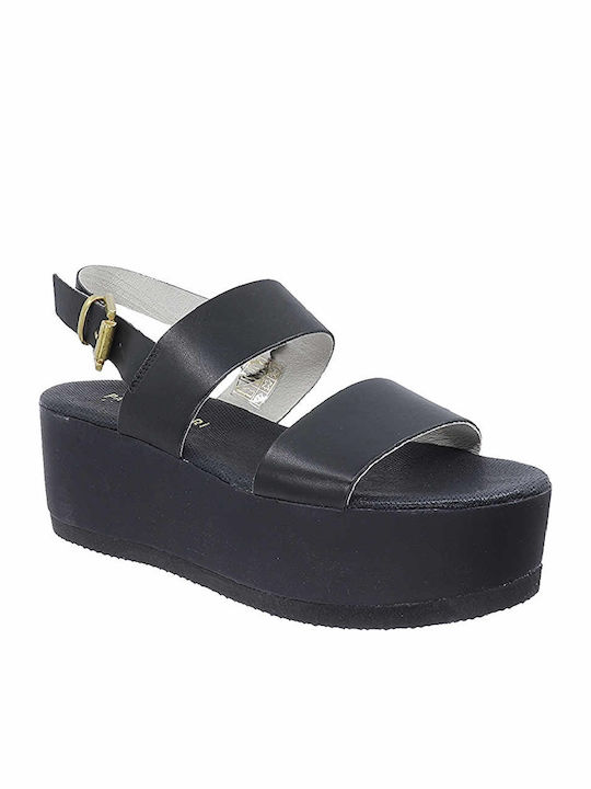 3086 Women's Leather Platform Shoes Black