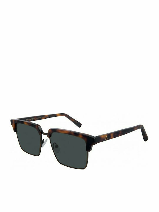 Zeus & Dione Hector Sunglasses with Brown Tartaruga Frame and Green Lens