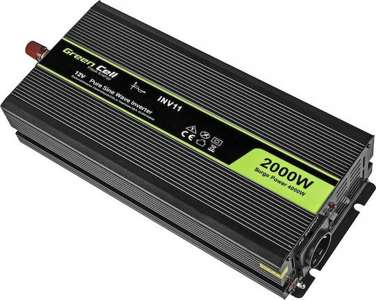 Green Cell Car Inverter Pure Sinewave 4000W to Converter 12V DC in 230V AC with 1xUSB
