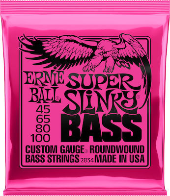 Ernie Ball Πλήρες Σετ Nickel Wound Χορδών για Μπάσο Slinky Bass 4-String Super 45 - 100"