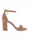 Exe Suede Women's Sandals with Ankle Strap Pink with Chunky High Heel