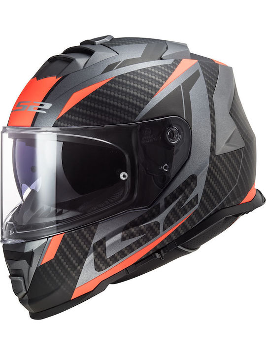 LS2 FF800 Storm Racer Full Face Helmet with Sun Visor ECE 22.05 1400gr Matt Titanium Fluo Orange