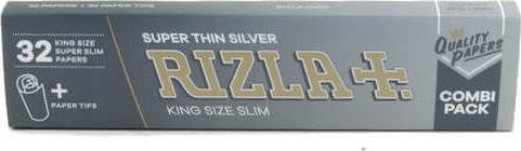 Rizla Super Thin Silver Листчета за свиване на цигари Slim King Size с Тръбички 32 листове 1бр