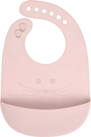 Laessig Little Chums-Mouse Waterproof Bib Silicone with Button & Pocket Pink