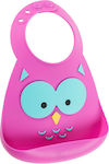 Make my Day Owl Waterproof Bib Silicone with Button & Pocket Pink for 6 m+