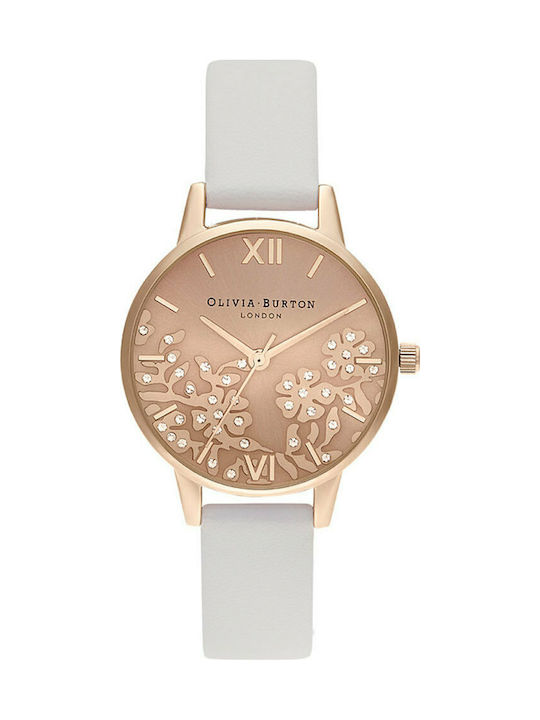 Olivia Burton Bejewelled Lace Watch with White Leather Strap