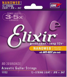 Elixir Set of 80/20 Bronze Strings for Acoustic Guitar Nanoweb 10 - 47"