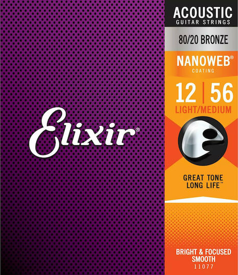 Elixir Set of 80/20 Bronze Strings for Acoustic Guitar Nanoweb 12-56"