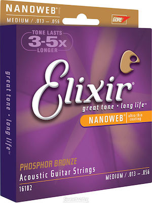 Elixir Set Phosphor-Bronze Saiten für Akustische Gitarre Nanoweb Medium Phosphor 13 - 56"